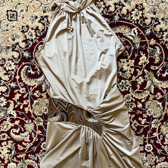 Caribbean Queen Elegant Tan Evening Dress - Picture 3 of 15